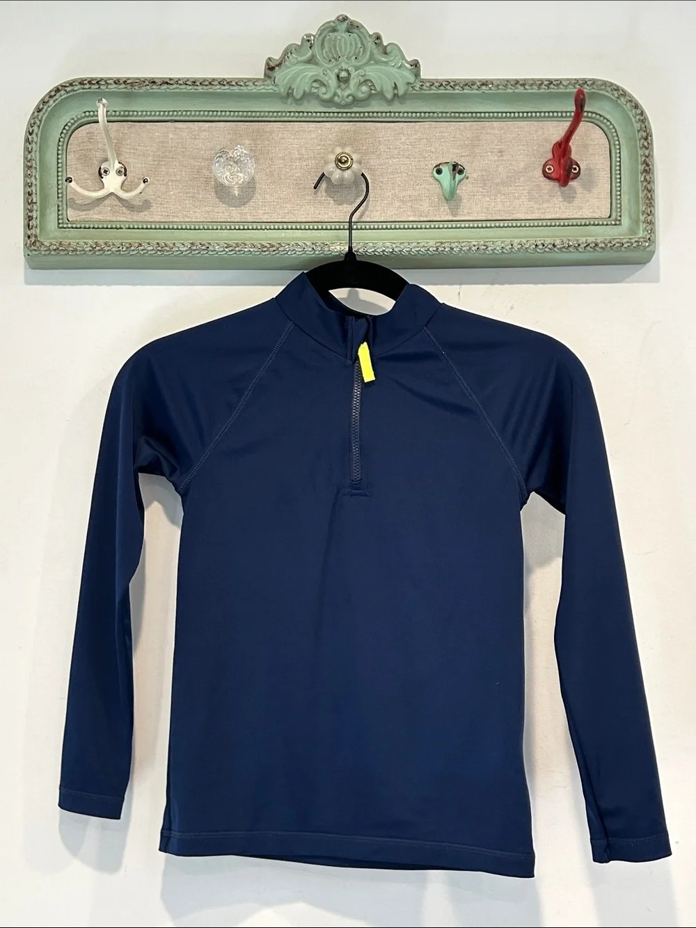 Crewcuts Navy Blue Kids Long-Sleeve Rashguard w Yellow Zip Pull small boys top s